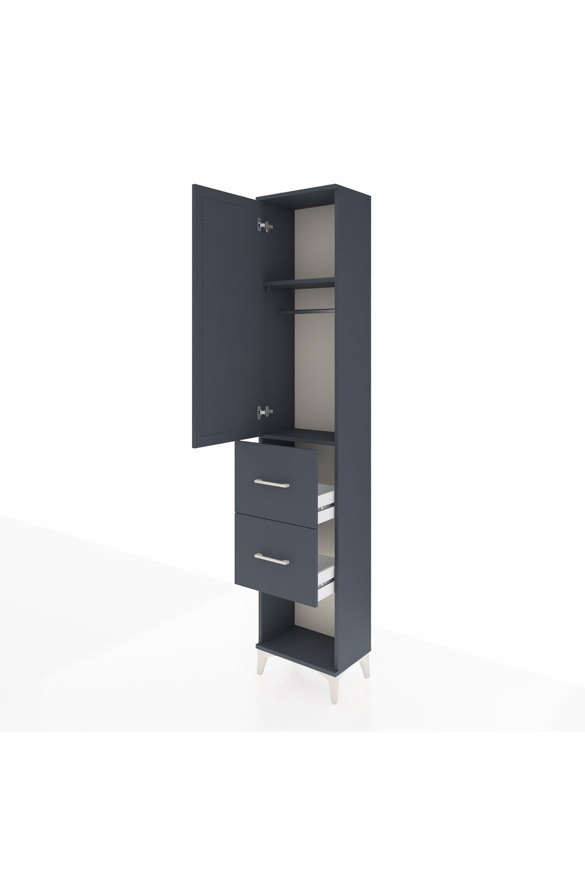 Arges Dolap 2 Raflı 2 Çekmeceli Tek Askılı 44x30x221 Antrasit-Antrasit