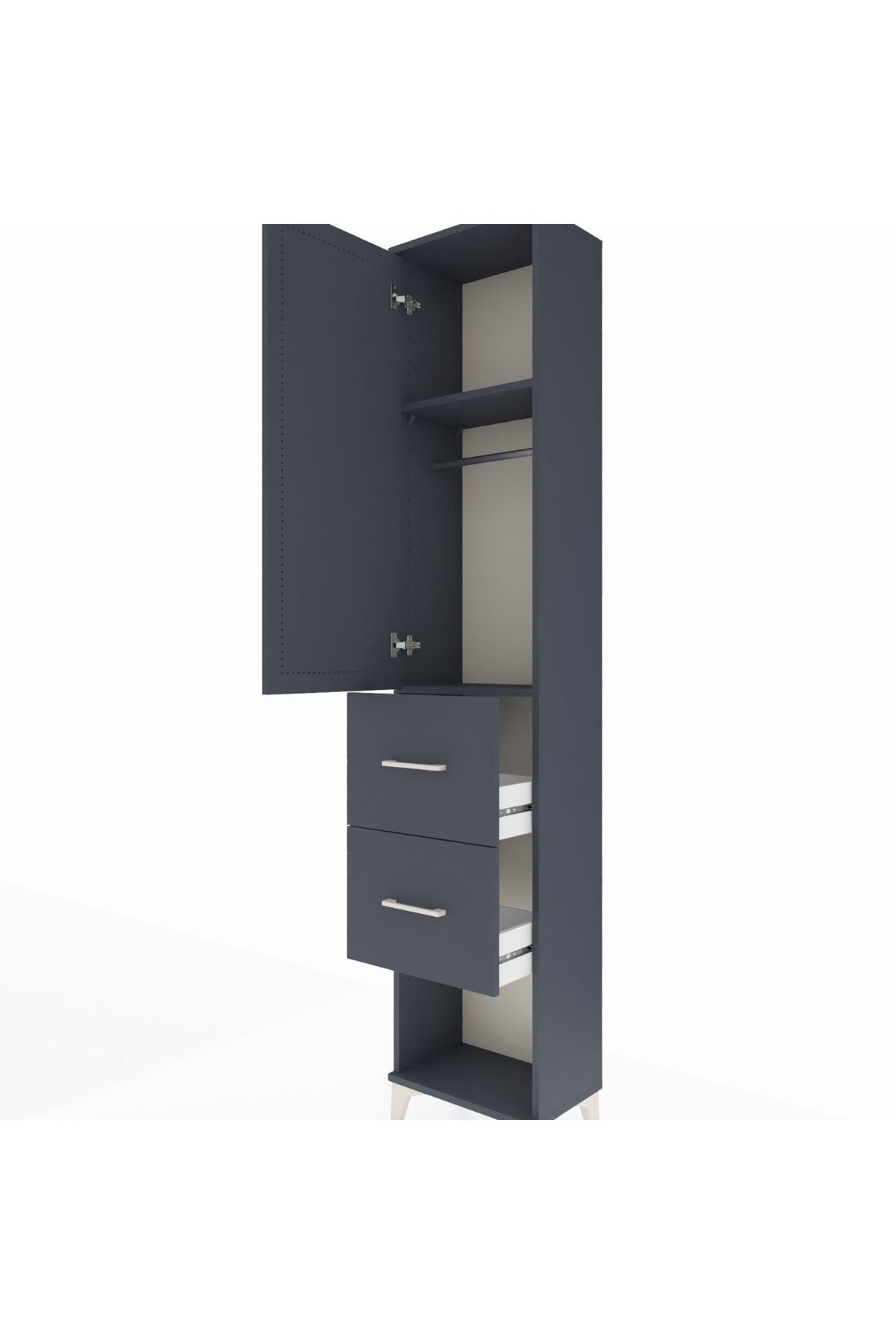 Arges Dolap 2 Raflı 2 Çekmeceli Tek Askılı 44x30x221 Antrasit-Antrasit