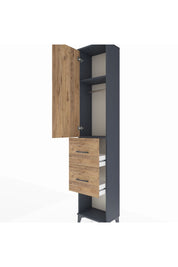 Arges Dolap 2 Raflı 2 Çekmeceli Tek Askılı 44x30x221 Antrasit-Çam