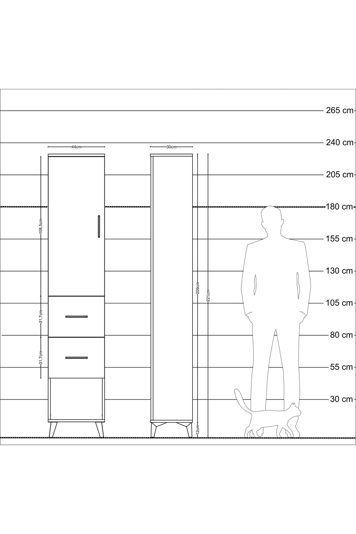 Arges Dolap 2 Raflı 2 Çekmeceli Tek Askılı 44x30x221 Çam-Aytaşı
