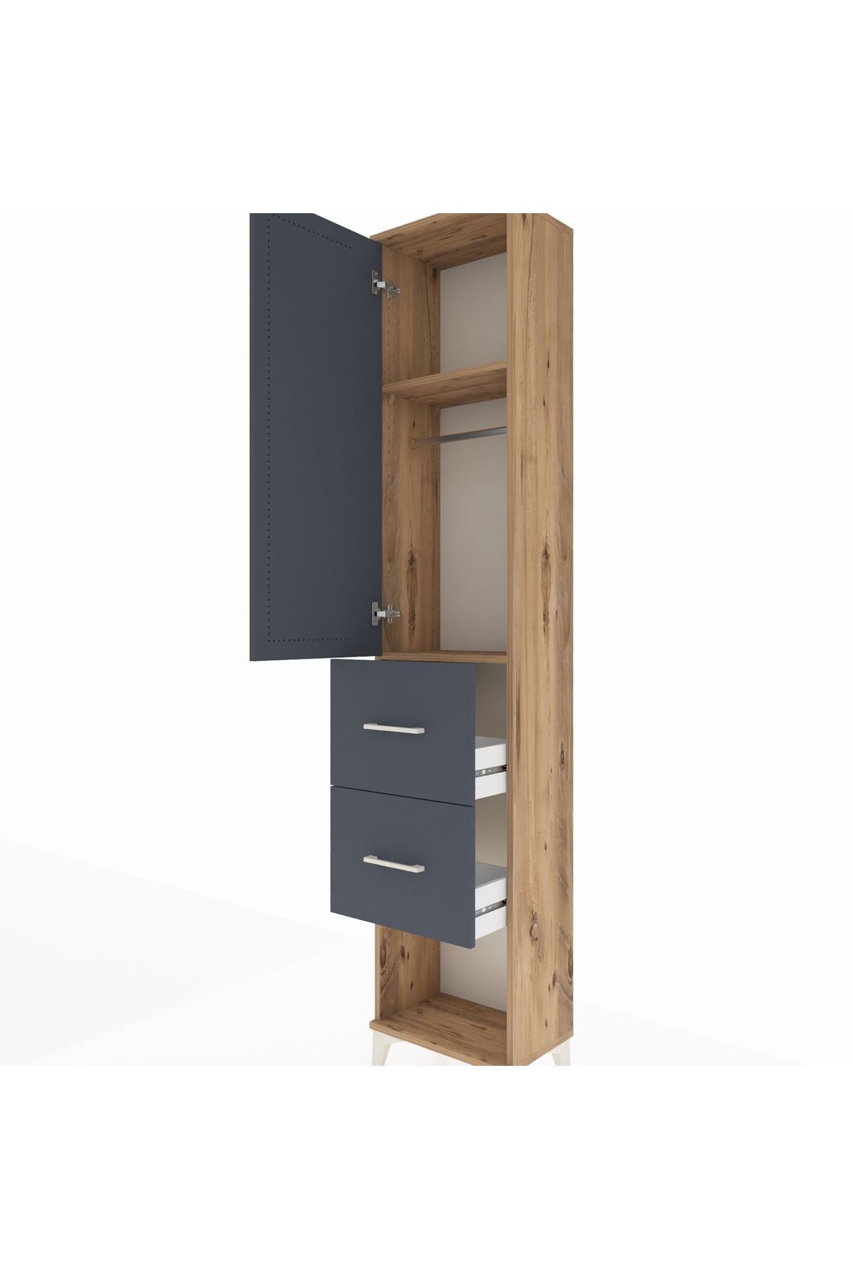 Arges Dolap 2 Raflı 2 Çekmeceli Tek Askılı 44x30x221 Çam-Antrasit