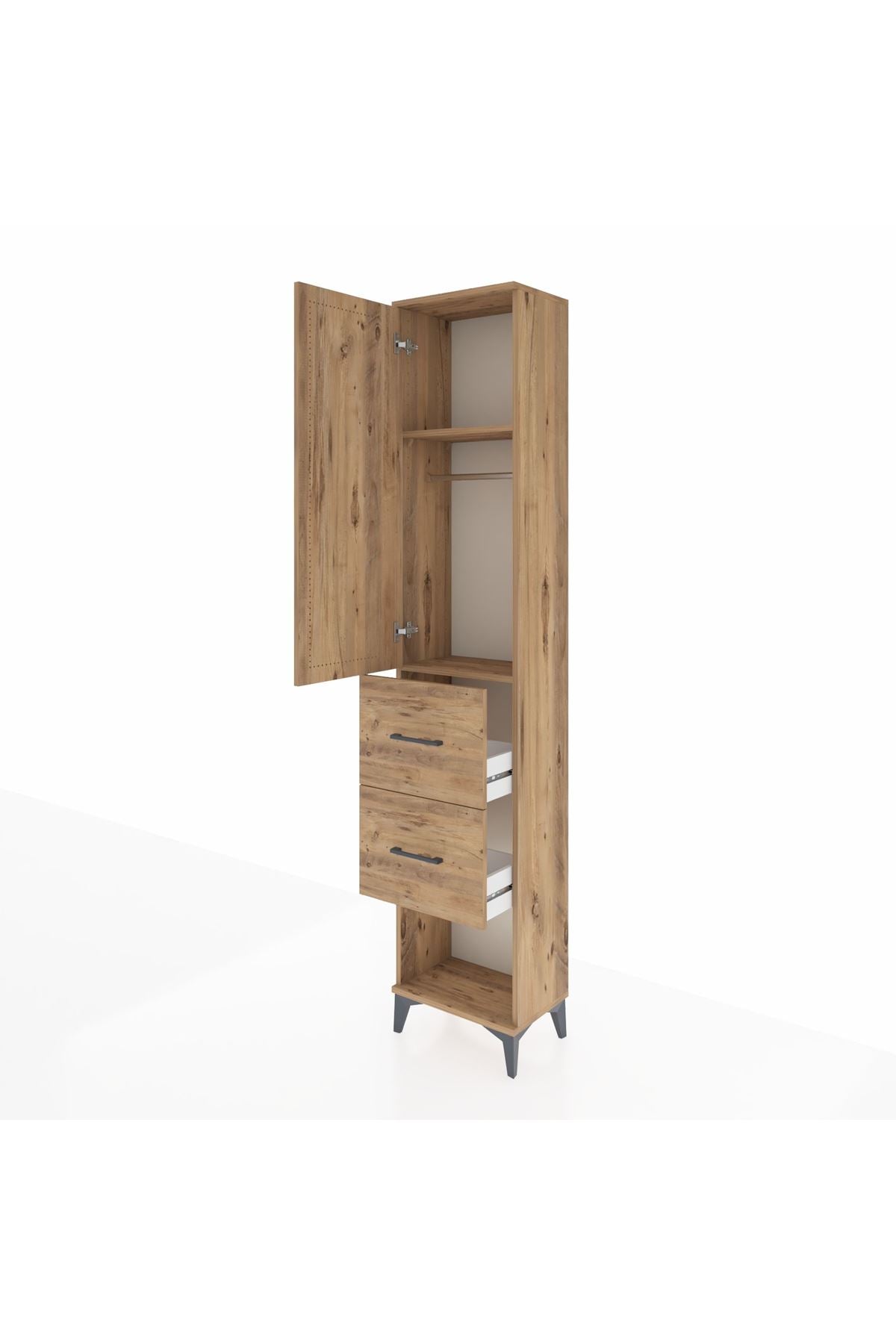 Arges Dolap 2 Raflı 2 Çekmeceli Tek Askılı 44x30x221 Çam-Çam