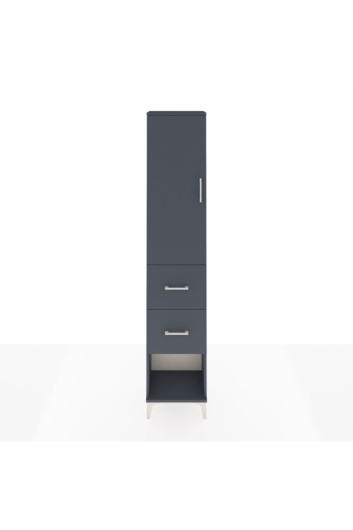 Arges Dolap 3 Raflı 2 Çekmeceli Tek Kapaklı 44x30x221 Antrasit-Antrasit