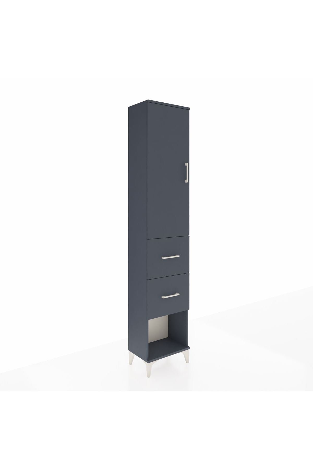 Arges Dolap 3 Raflı 2 Çekmeceli Tek Kapaklı 44x30x221 Antrasit-Antrasit