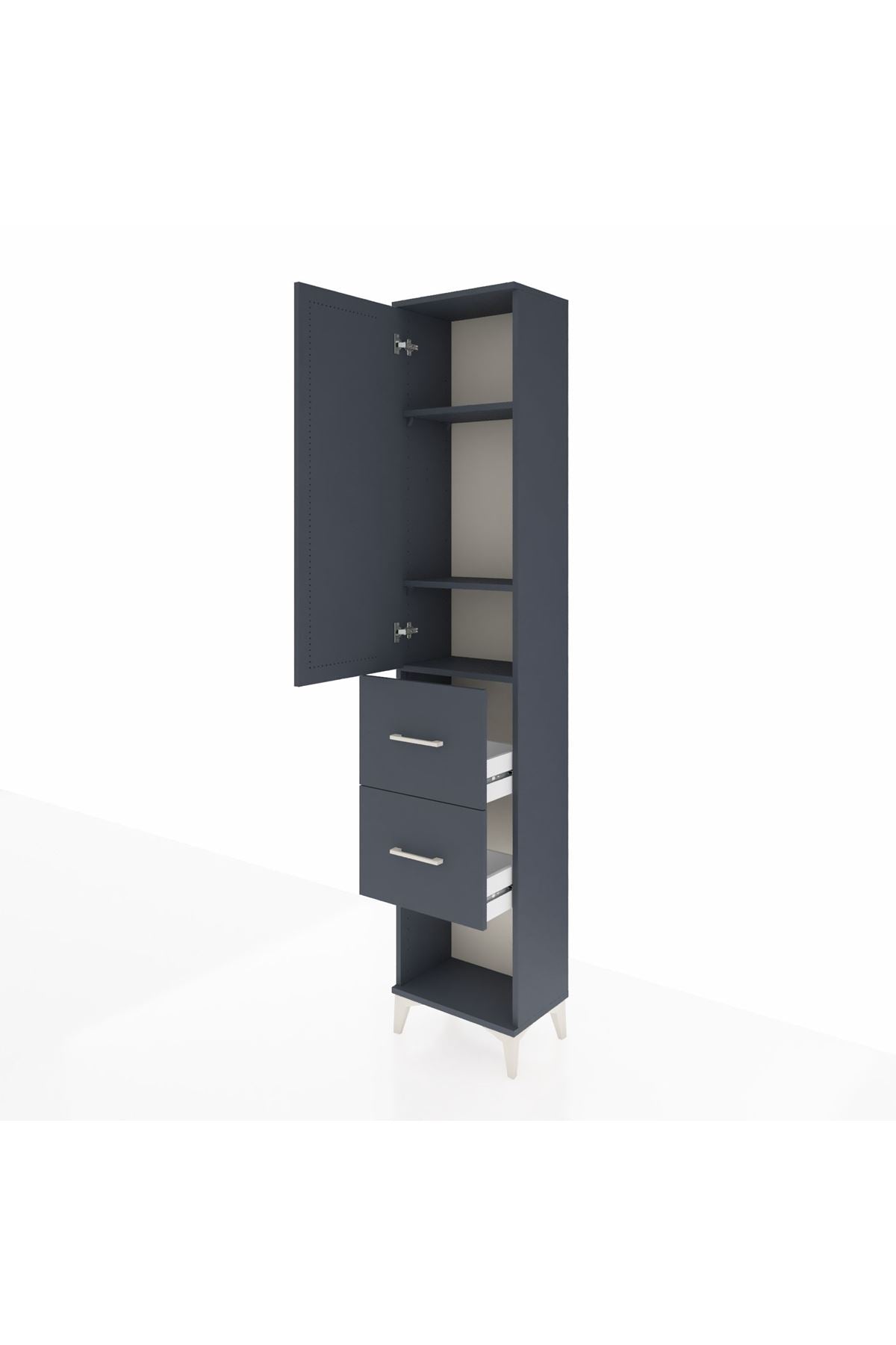 Arges Dolap 3 Raflı 2 Çekmeceli Tek Kapaklı 44x30x221 Antrasit-Antrasit