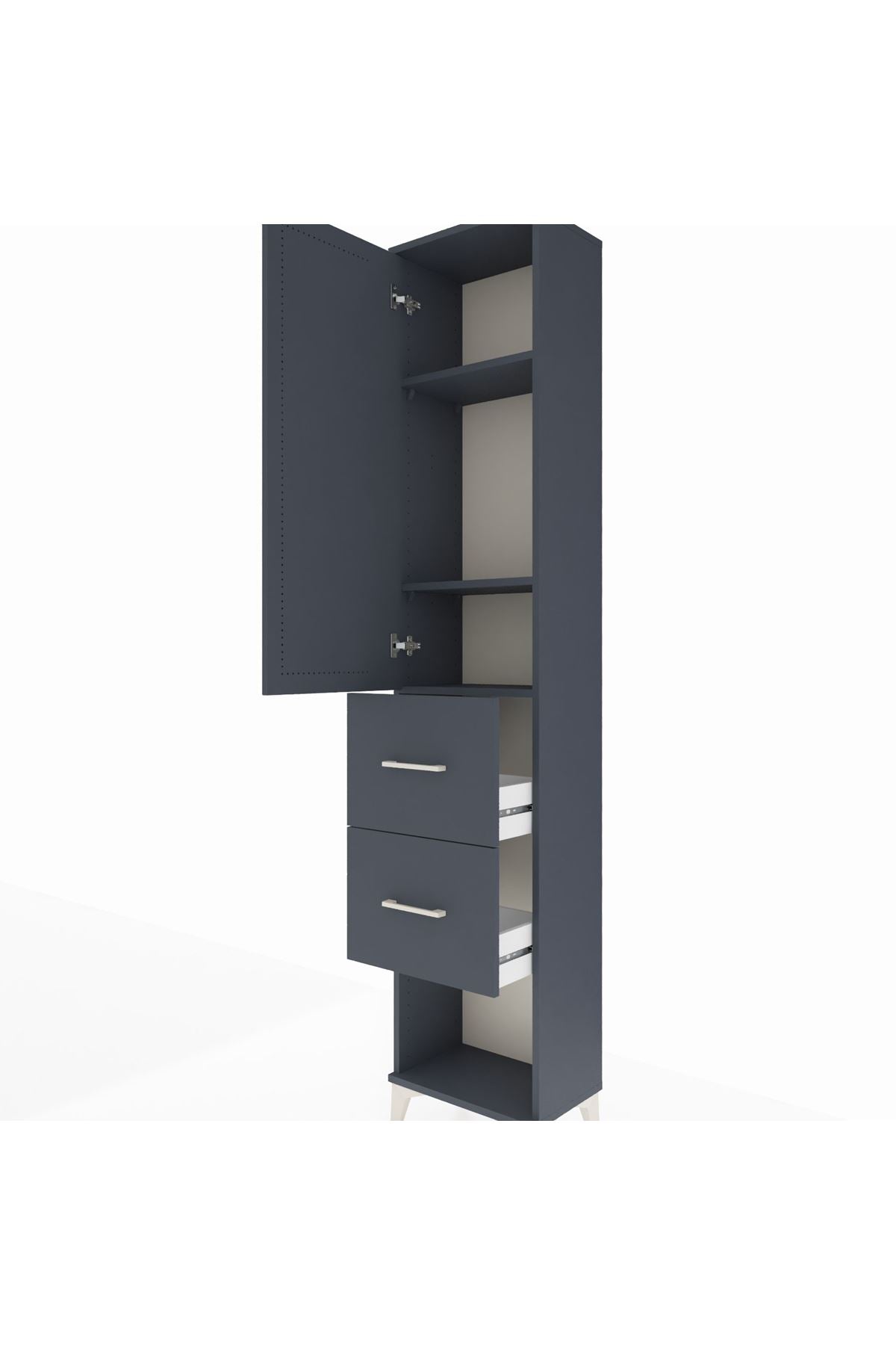 Arges Dolap 3 Raflı 2 Çekmeceli Tek Kapaklı 44x30x221 Antrasit-Antrasit