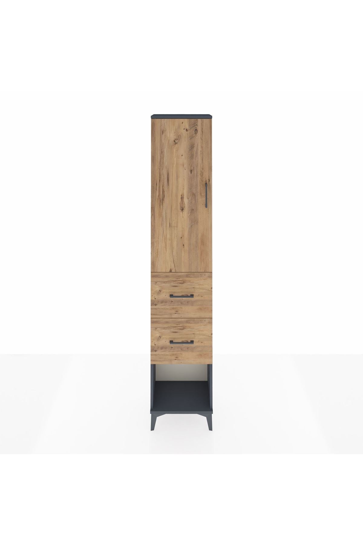 Arges Dolap 3 Raflı 2 Çekmeceli Tek Kapaklı 44x30x221 Antrasit-Çam