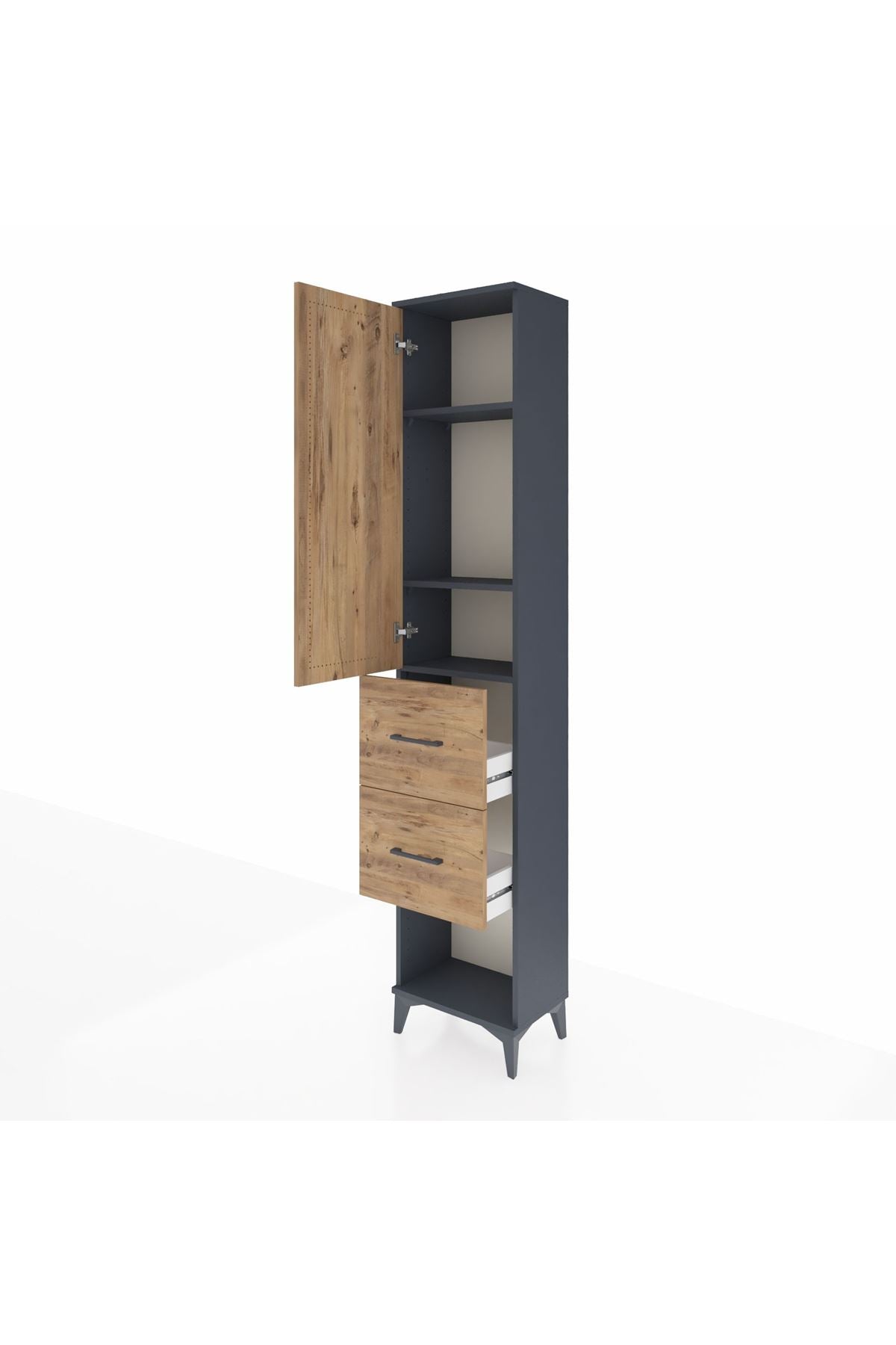 Arges Dolap 3 Raflı 2 Çekmeceli Tek Kapaklı 44x30x221 Antrasit-Çam