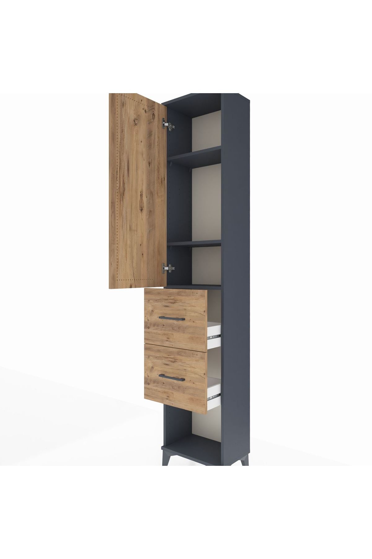 Arges Dolap 3 Raflı 2 Çekmeceli Tek Kapaklı 44x30x221 Antrasit-Çam