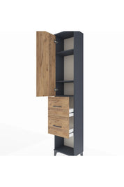 Arges Dolap 3 Raflı 2 Çekmeceli Tek Kapaklı 44x30x221 Antrasit-Çam