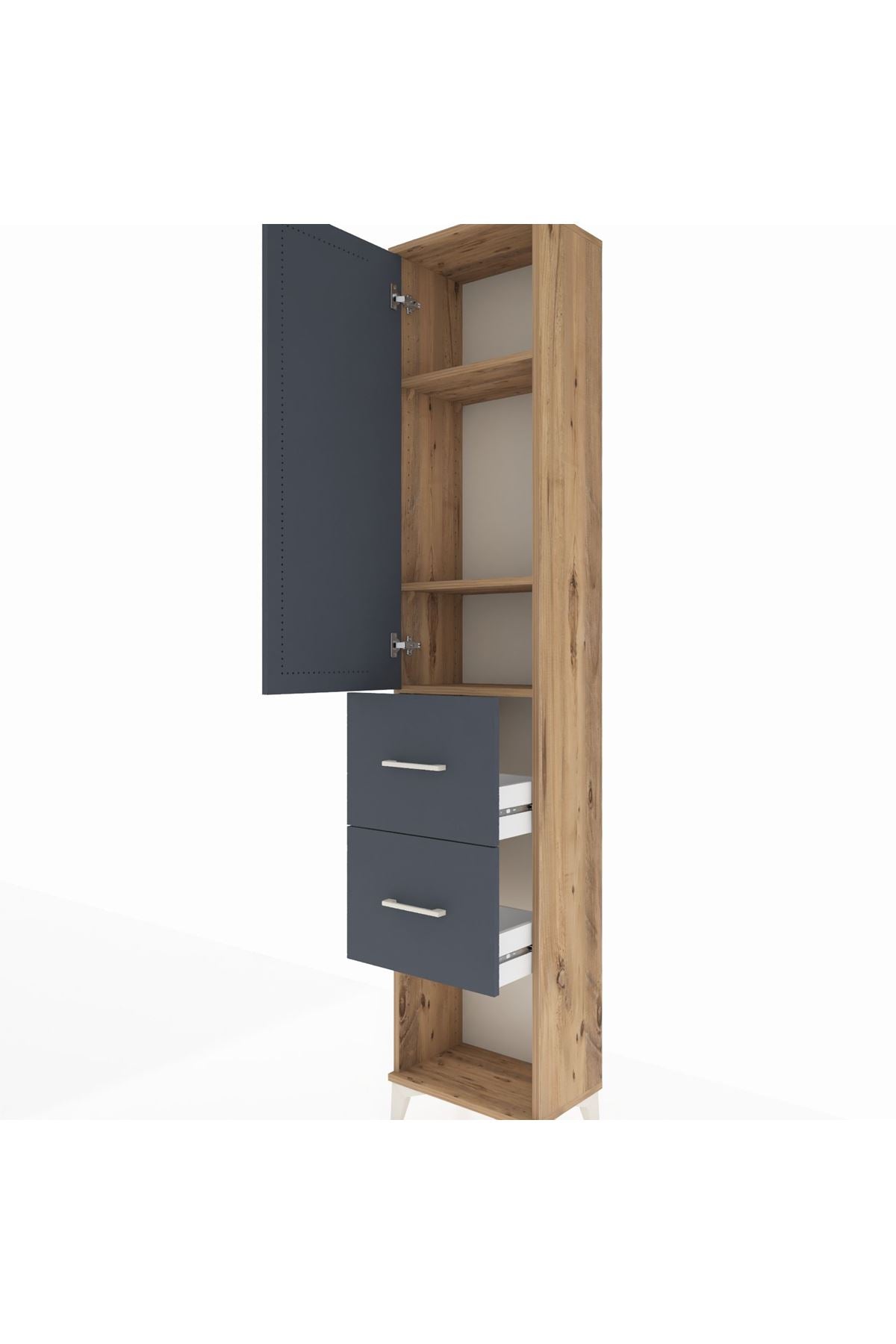 Arges Dolap 3 Raflı 2 Çekmeceli Tek Kapaklı 44x30x221 Çam-Antrasit