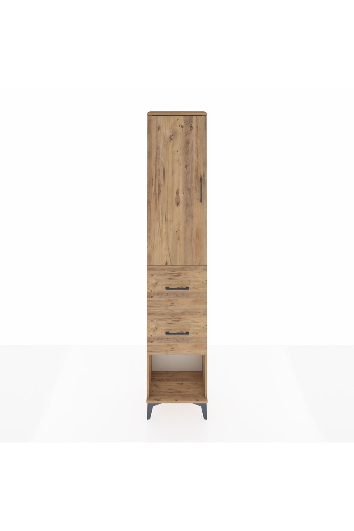 Arges Dolap 3 Raflı 2 Çekmeceli Tek Kapaklı 44x30x221 Çam-Çam