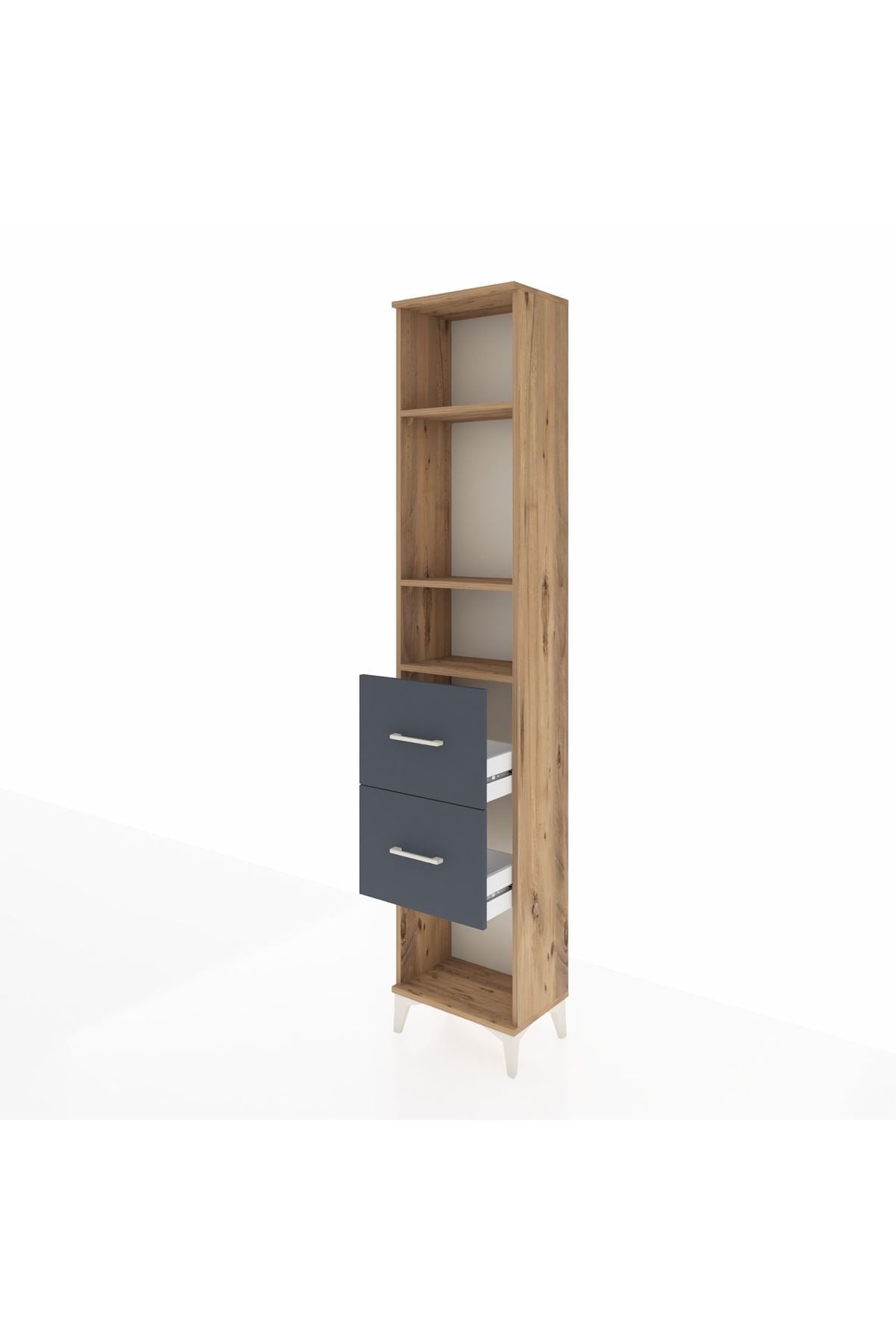 Arges Dolap 3 Raflı 2 Çekmeceli 44x30x221 Çam-Antrasit