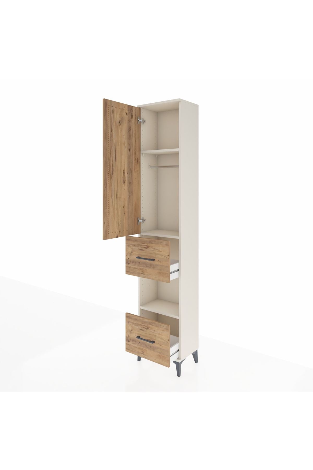 Arges Dolap 3 Raflı 2 Çekmeceli Tek Askılı 44x30x221 Aytaşı-Çam