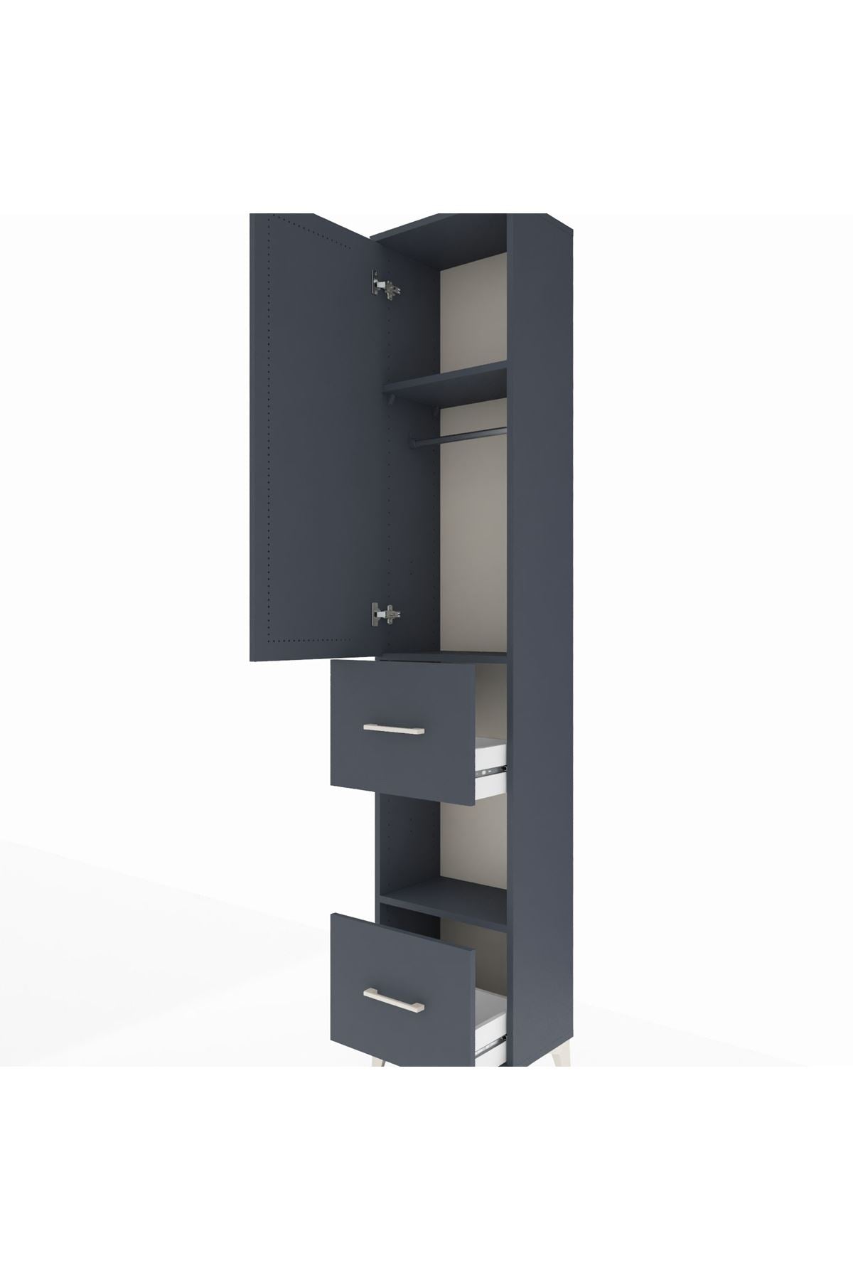 Arges Dolap 3 Raflı 2 Çekmeceli Tek Askılı 44x30x221 Antrasit-Antrasit
