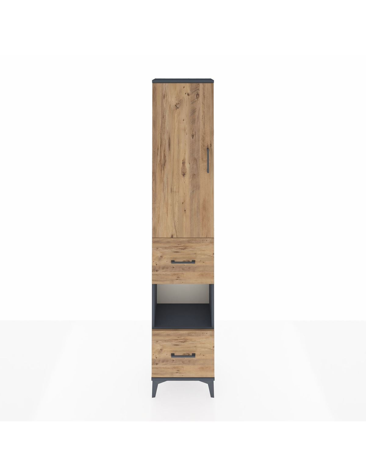 Arges Dolap 3 Raflı 2 Çekmeceli Tek Askılı 44x30x221 Antrasit-Çam