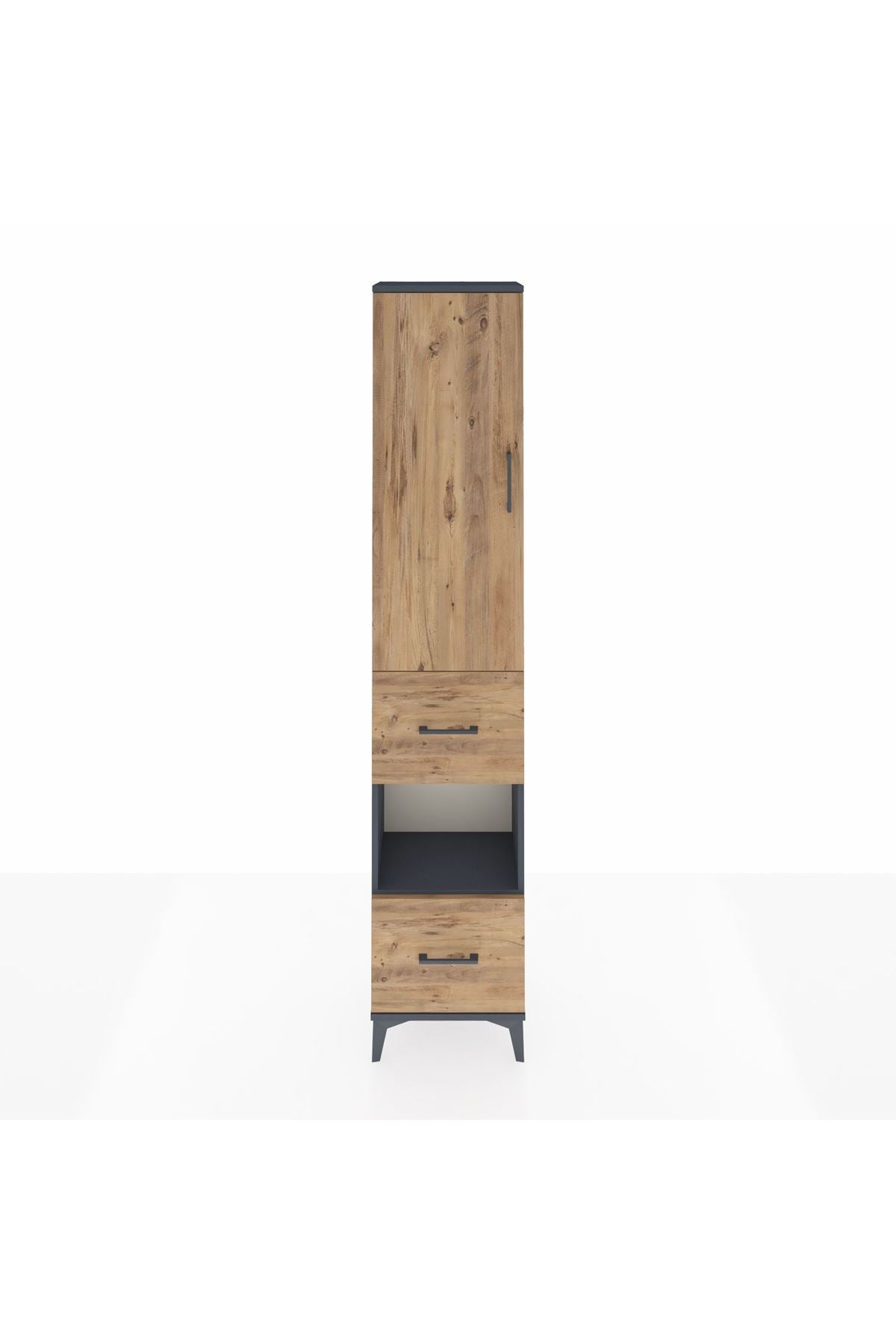 Arges Dolap 3 Raflı 2 Çekmeceli Tek Askılı 44x30x221 Antrasit-Çam