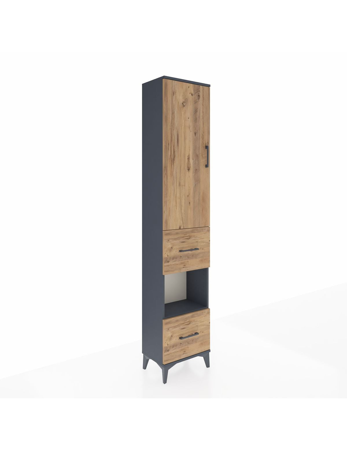 Arges Dolap 3 Raflı 2 Çekmeceli Tek Askılı 44x30x221 Antrasit-Çam