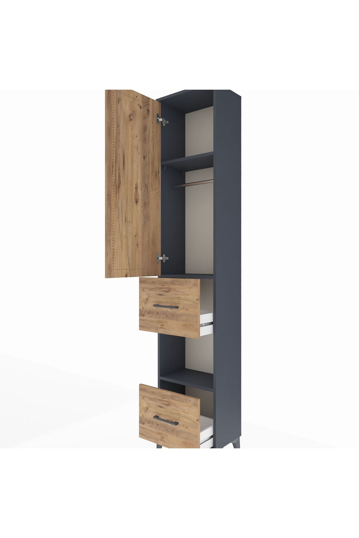 Arges Dolap 3 Raflı 2 Çekmeceli Tek Askılı 44x30x221 Antrasit-Çam