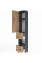 Arges Dolap 3 Raflı 2 Çekmeceli Tek Askılı 44x30x221 Antrasit-Çam