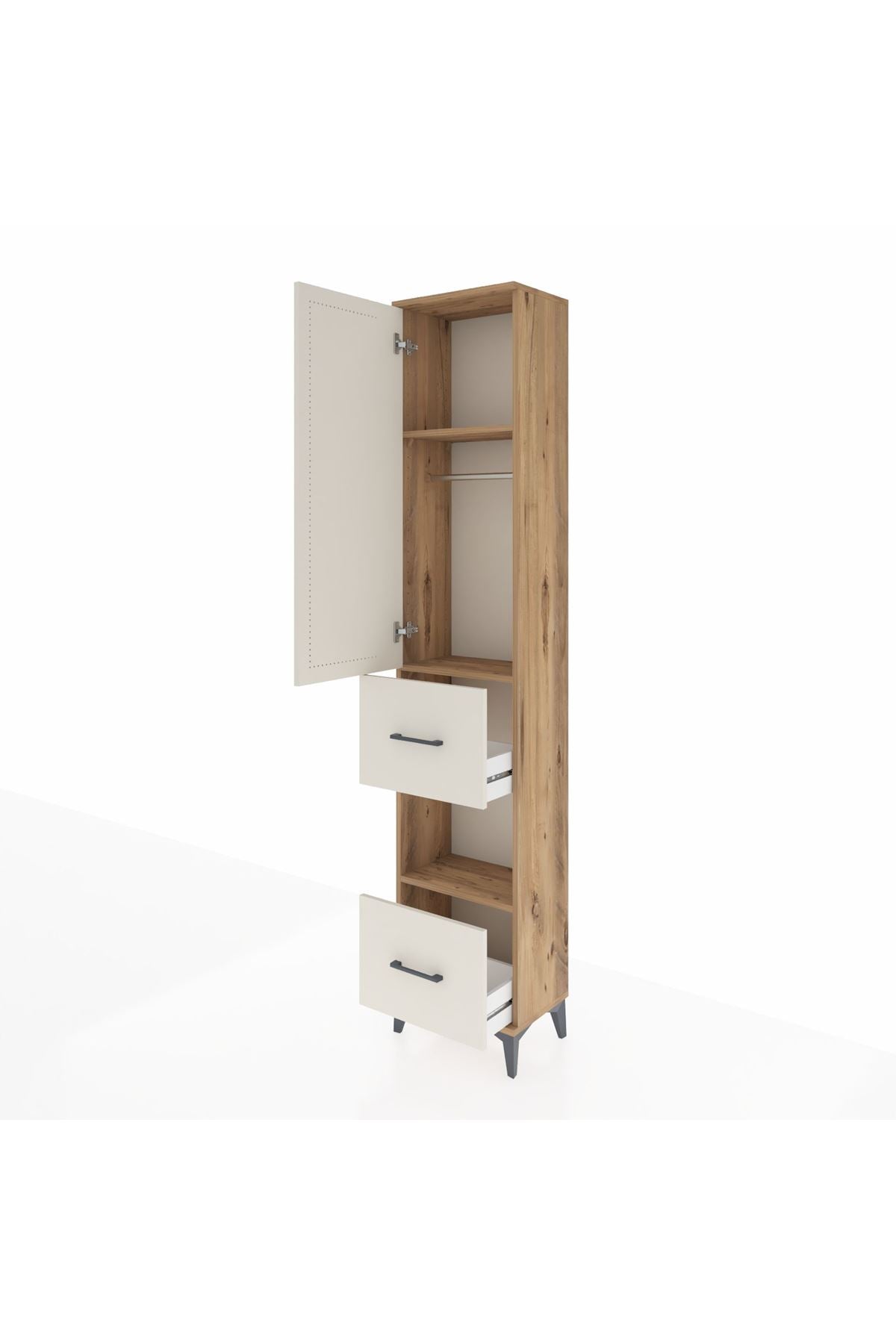 Arges Dolap 3 Raflı 2 Çekmeceli Tek Askılı 44x30x221 Çam-Aytaşı