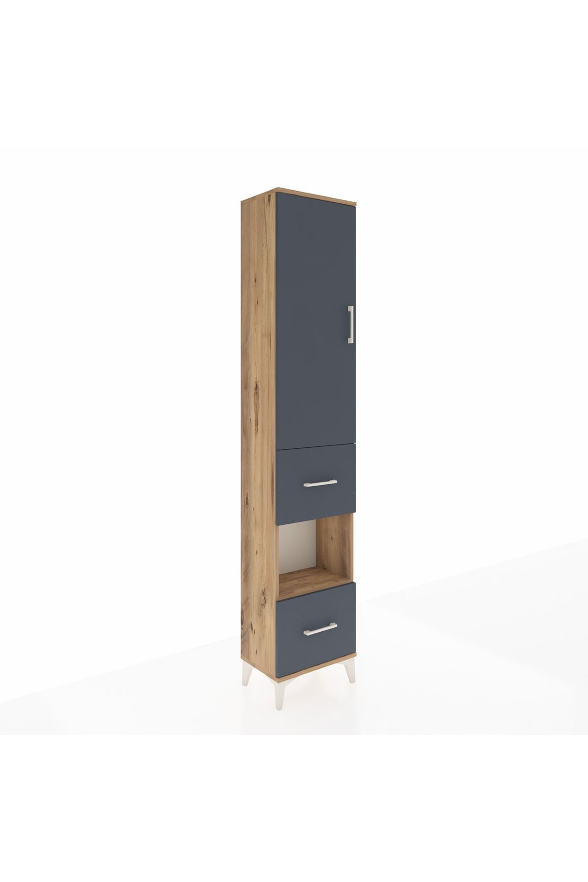 Arges Dolap 3 Raflı 2 Çekmeceli Tek Askılı 44x30x221 Çam-Antrasit