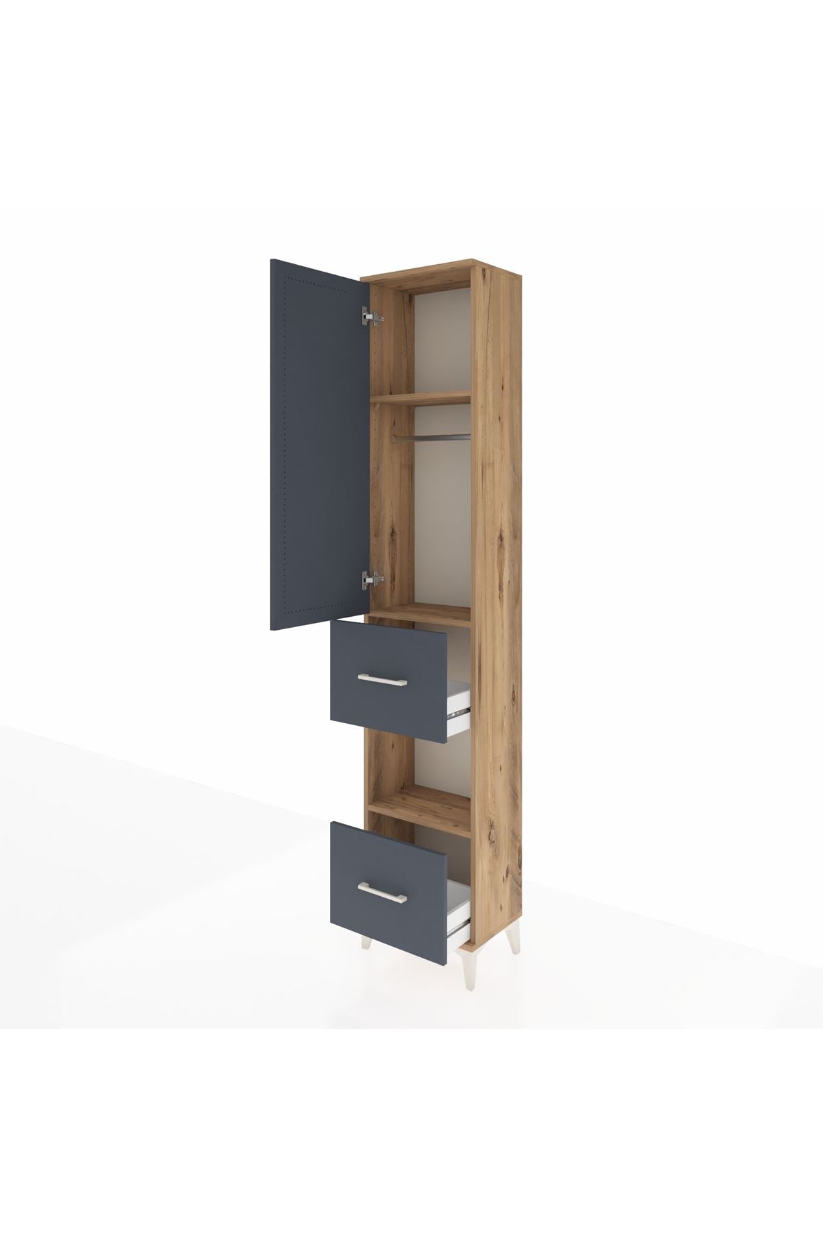 Arges Dolap 3 Raflı 2 Çekmeceli Tek Askılı 44x30x221 Çam-Antrasit