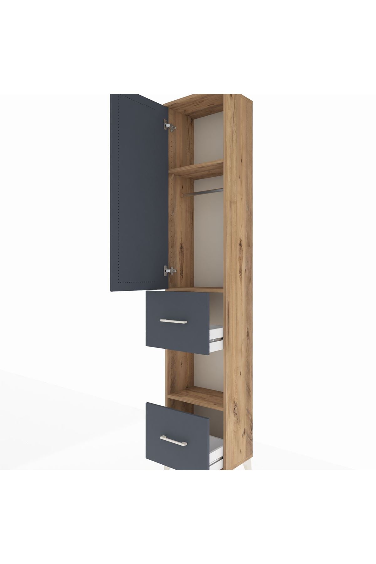 Arges Dolap 3 Raflı 2 Çekmeceli Tek Askılı 44x30x221 Çam-Antrasit