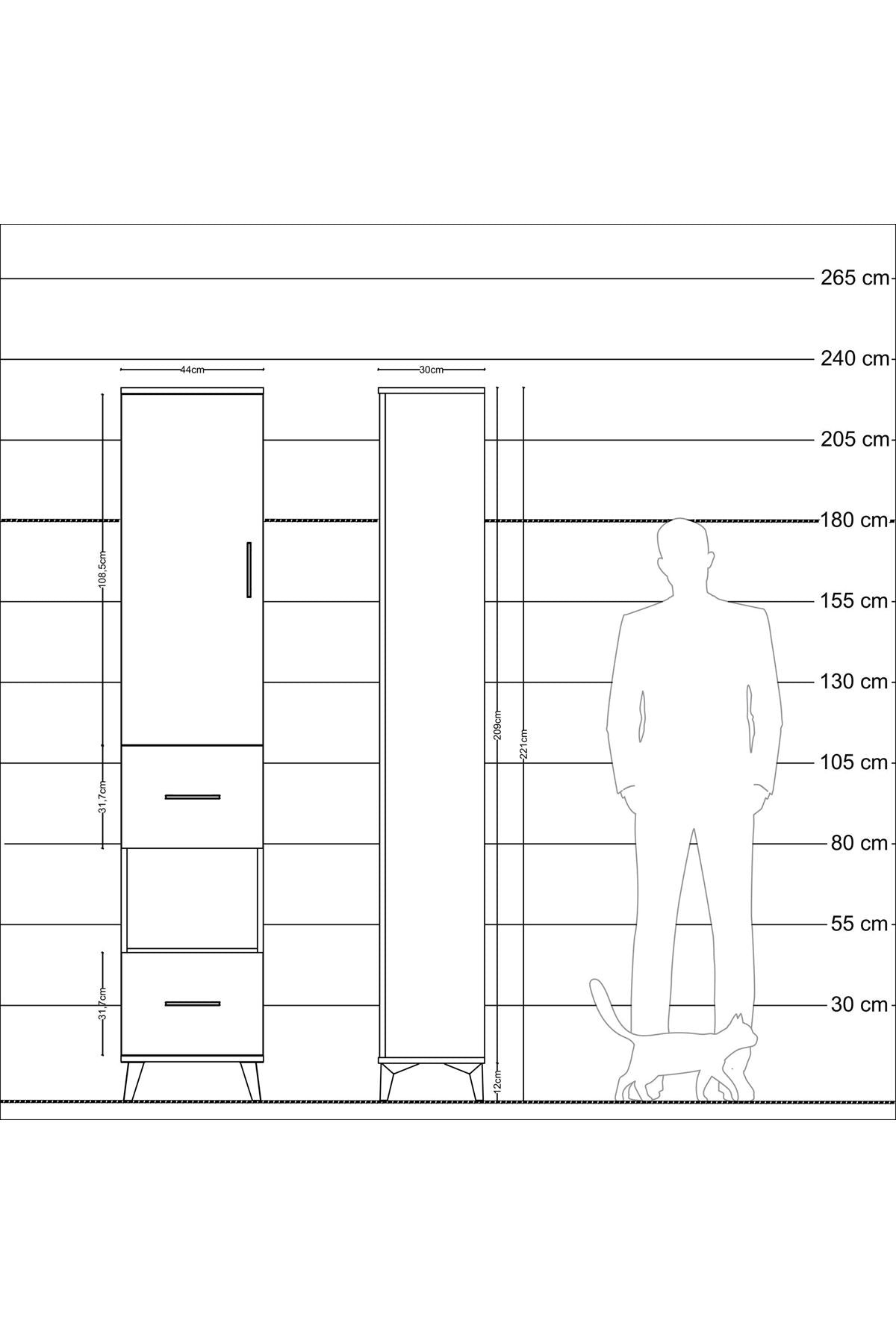Arges Dolap 3 Raflı 2 Çekmeceli Tek Askılı 44x30x221 Çam-Antrasit
