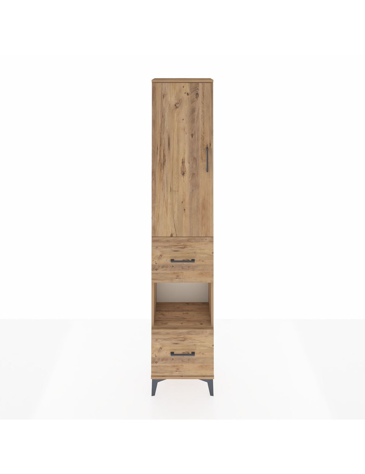 Arges Dolap 3 Raflı 2 Çekmeceli Tek Askılı 44x30x221 Çam-Çam