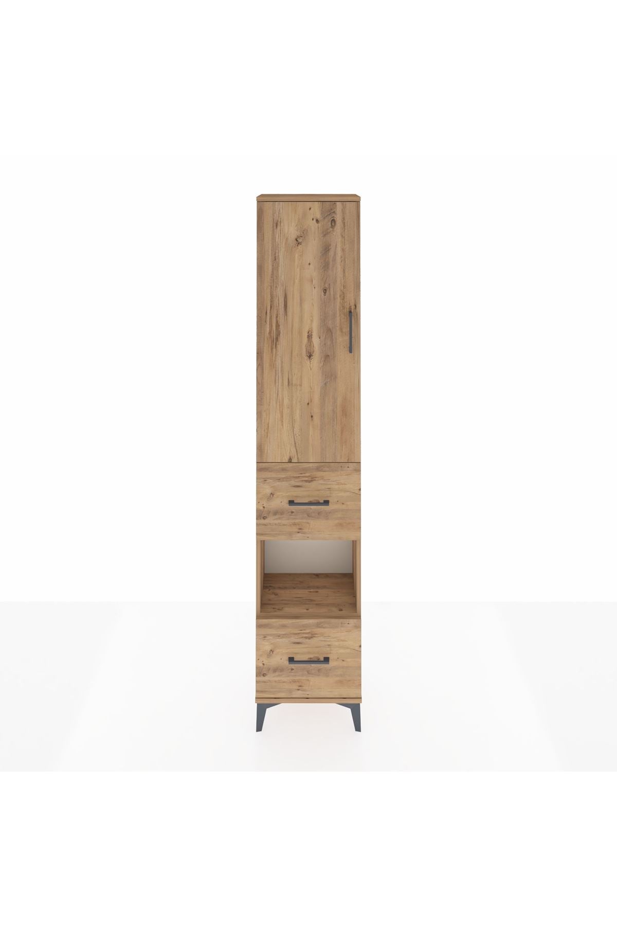 Arges Dolap 3 Raflı 2 Çekmeceli Tek Askılı 44x30x221 Çam-Çam