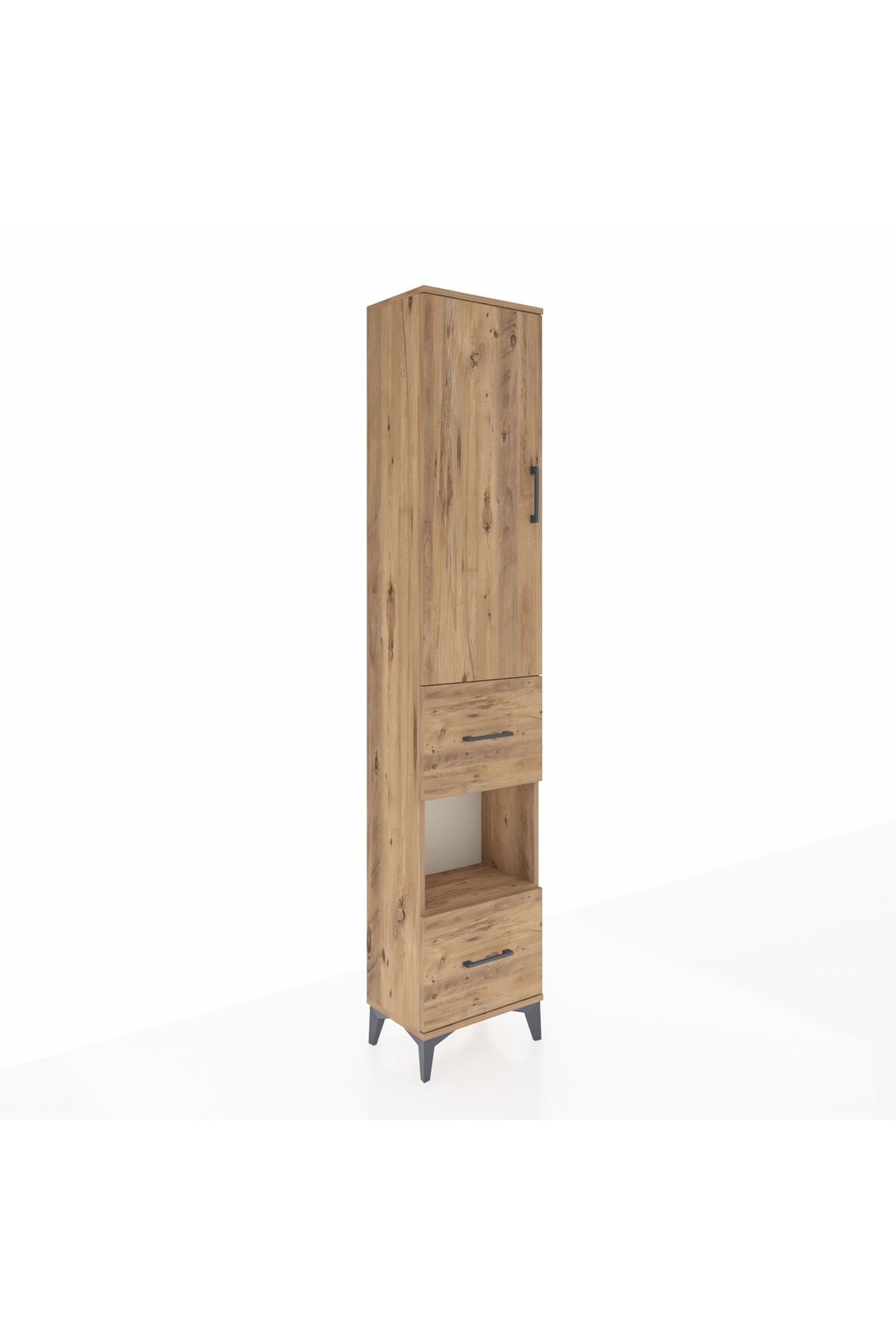 Arges Dolap 3 Raflı 2 Çekmeceli Tek Askılı 44x30x221 Çam-Çam