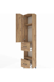 Arges Dolap 3 Raflı 2 Çekmeceli Tek Askılı 44x30x221 Çam-Çam