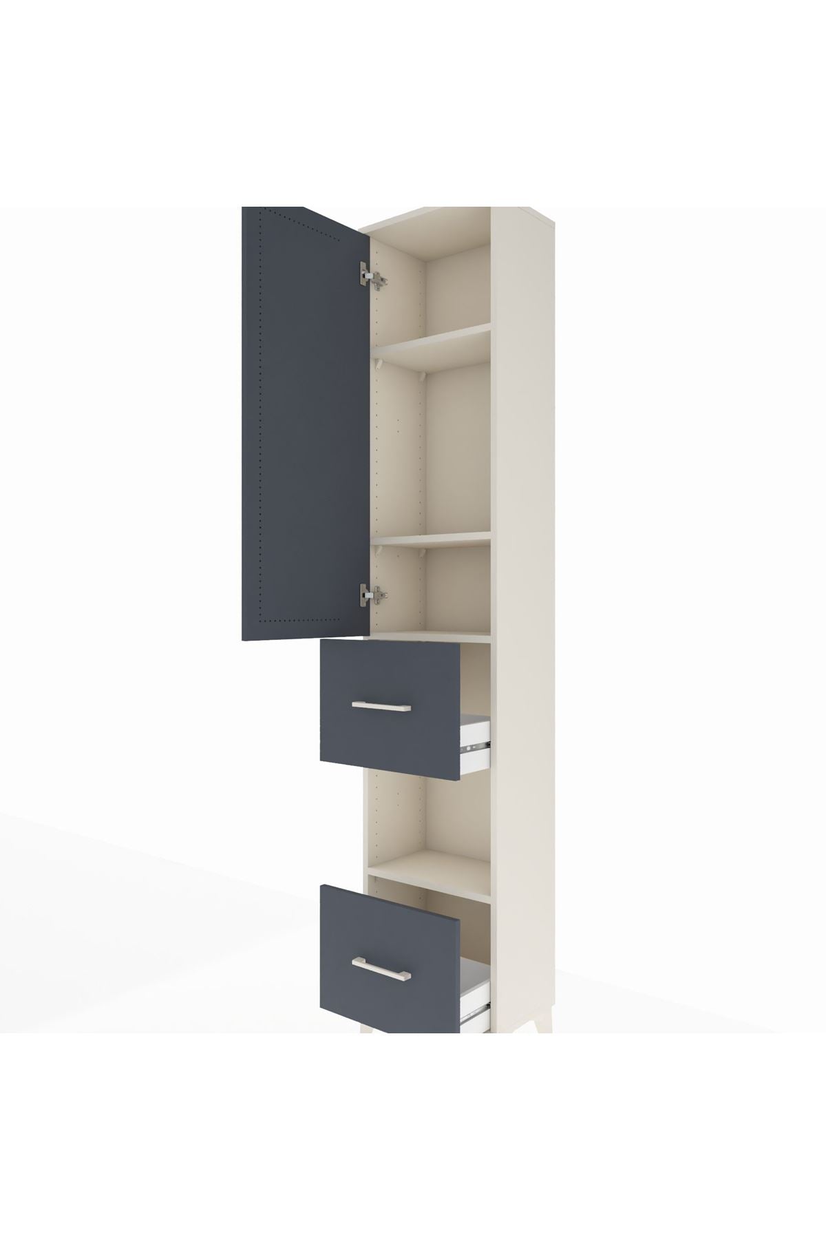 Arges Dolap 4 Raflı 2 Çekmeceli Tek Kapaklı 44x30x221 Aytaşı-Antrasit