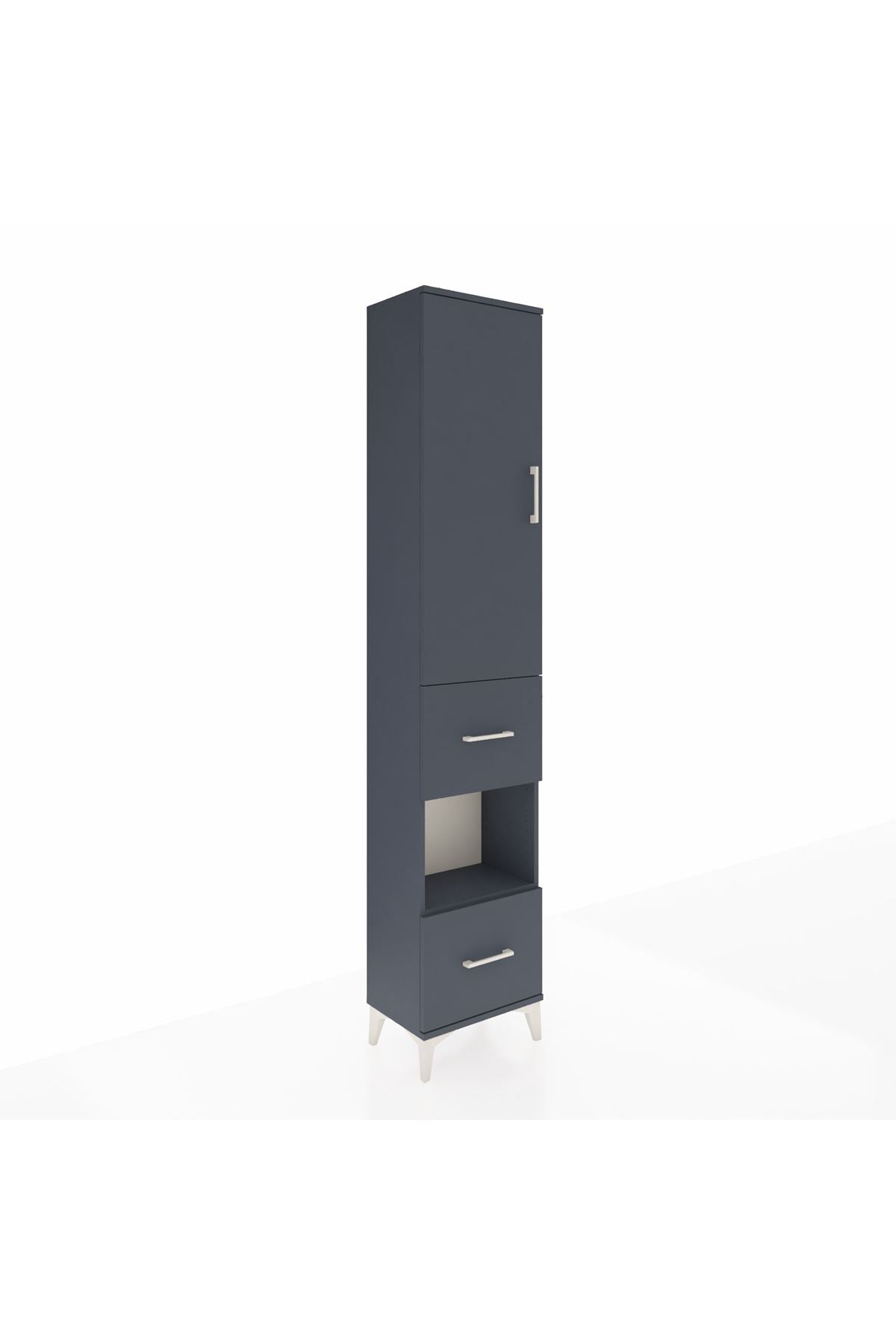 Arges Dolap 4 Raflı 2 Çekmeceli Tek Kapaklı 44x30x221 Antrasit-Antrasit