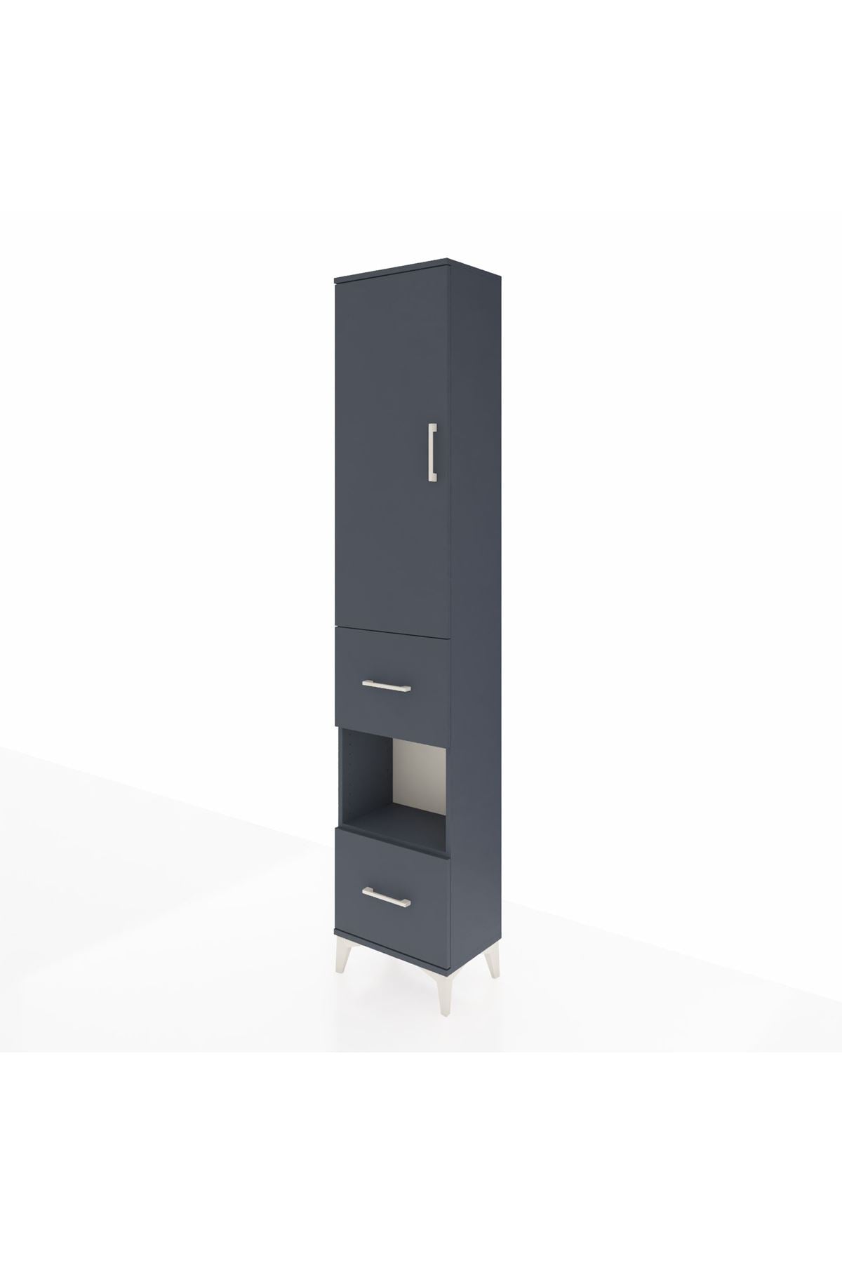 Arges Dolap 4 Raflı 2 Çekmeceli Tek Kapaklı 44x30x221 Antrasit-Antrasit