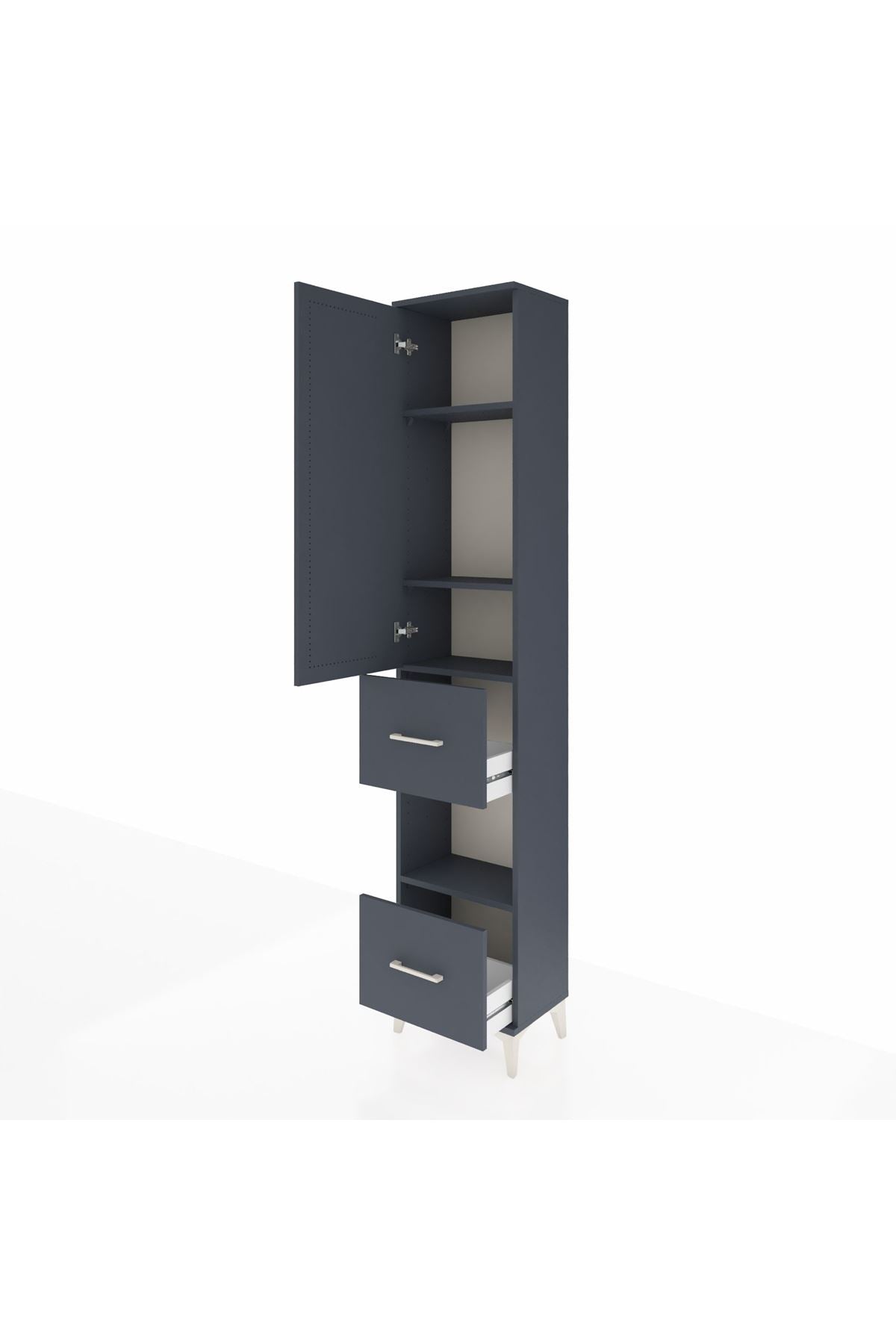 Arges Dolap 4 Raflı 2 Çekmeceli Tek Kapaklı 44x30x221 Antrasit-Antrasit