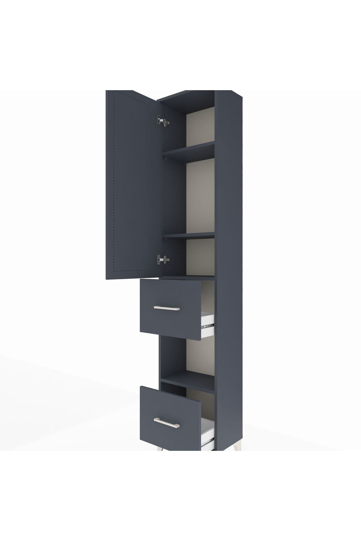 Arges Dolap 4 Raflı 2 Çekmeceli Tek Kapaklı 44x30x221 Antrasit-Antrasit