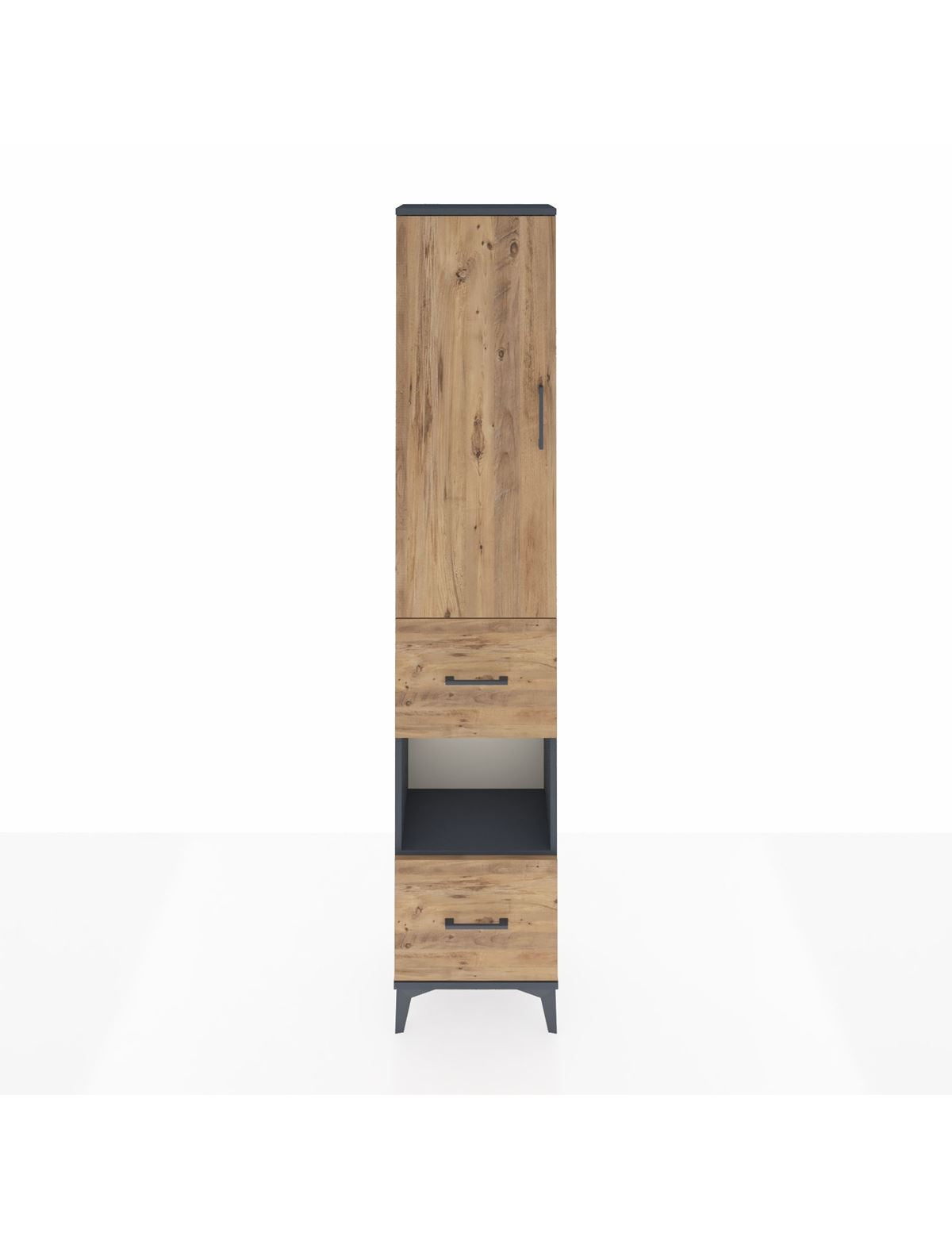 Arges Dolap 4 Raflı 2 Çekmeceli Tek Kapaklı 44x30x221 Antrasit-Çam