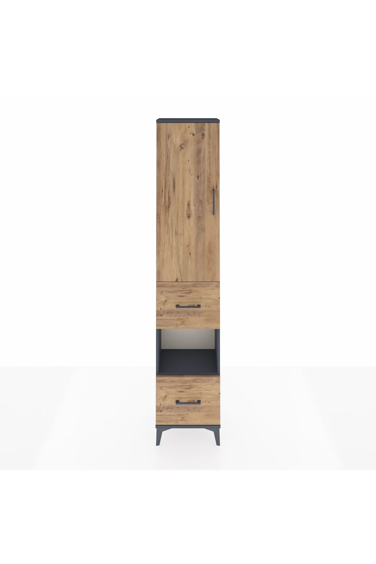 Arges Dolap 4 Raflı 2 Çekmeceli Tek Kapaklı 44x30x221 Antrasit-Çam