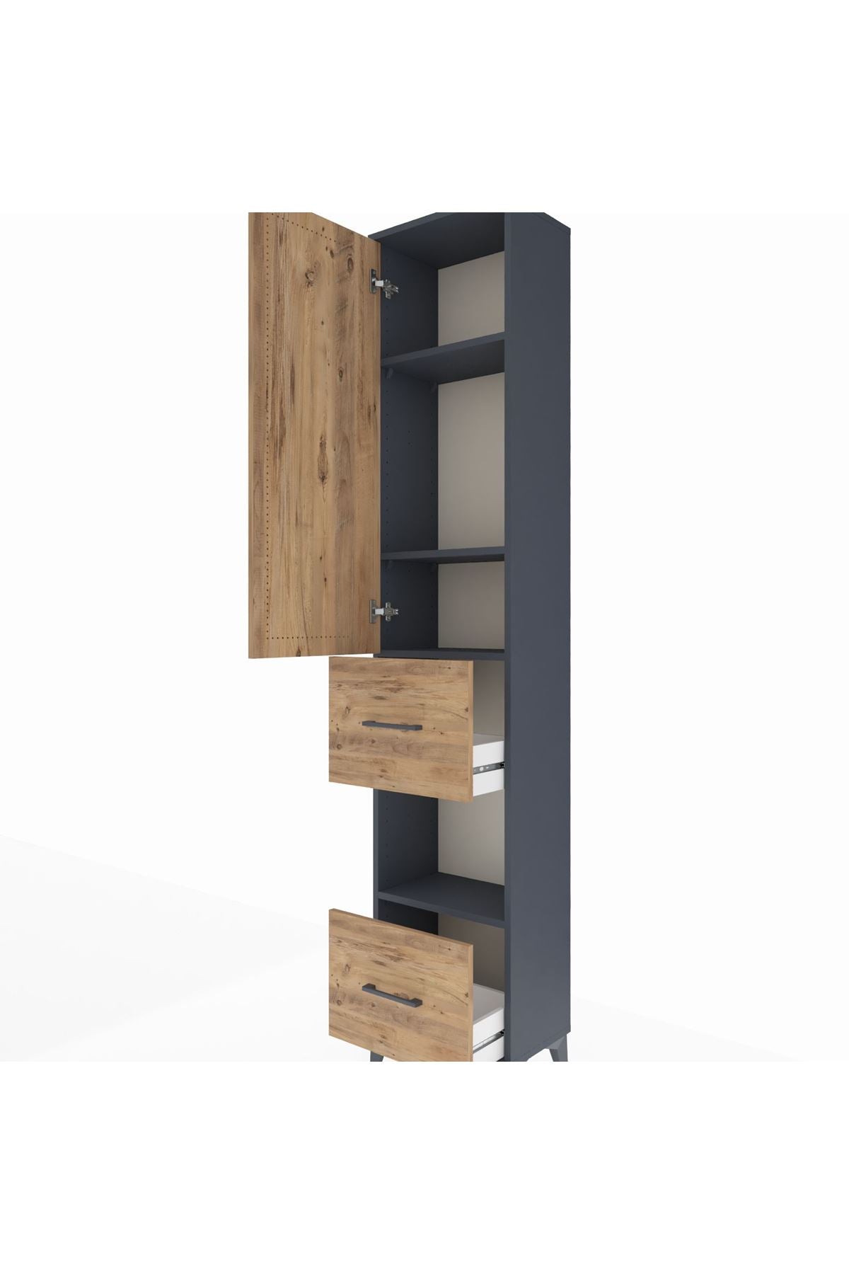 Arges Dolap 4 Raflı 2 Çekmeceli Tek Kapaklı 44x30x221 Antrasit-Çam