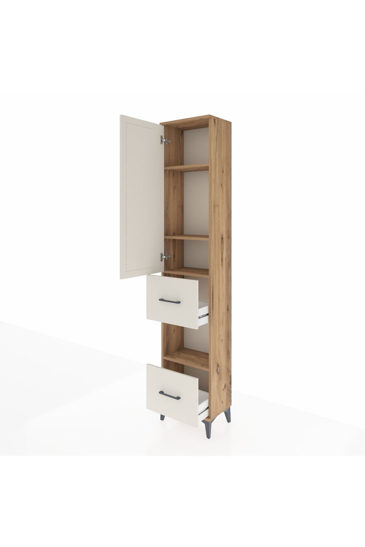 Arges Dolap 4 Raflı 2 Çekmeceli Tek Kapaklı 44x30x221 Çam-Aytaşı