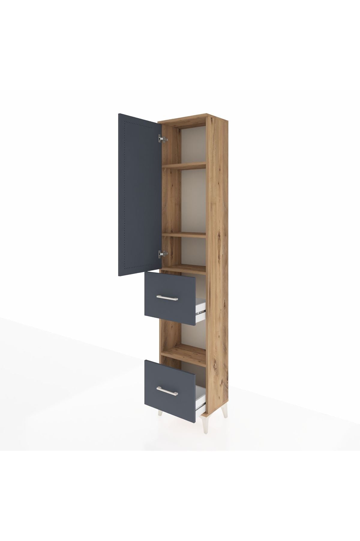 Arges Dolap 4 Raflı 2 Çekmeceli Tek Kapaklı 44x30x221 Çam-Antrasit