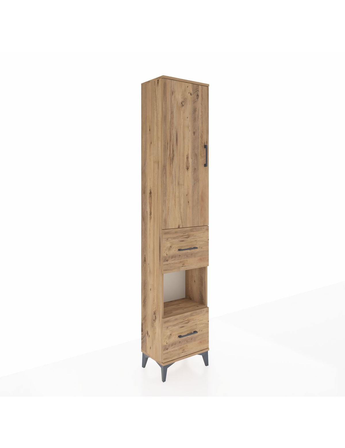 Arges Dolap 4 Raflı 2 Çekmeceli Tek Kapaklı 44x30x221 Çam-Çam