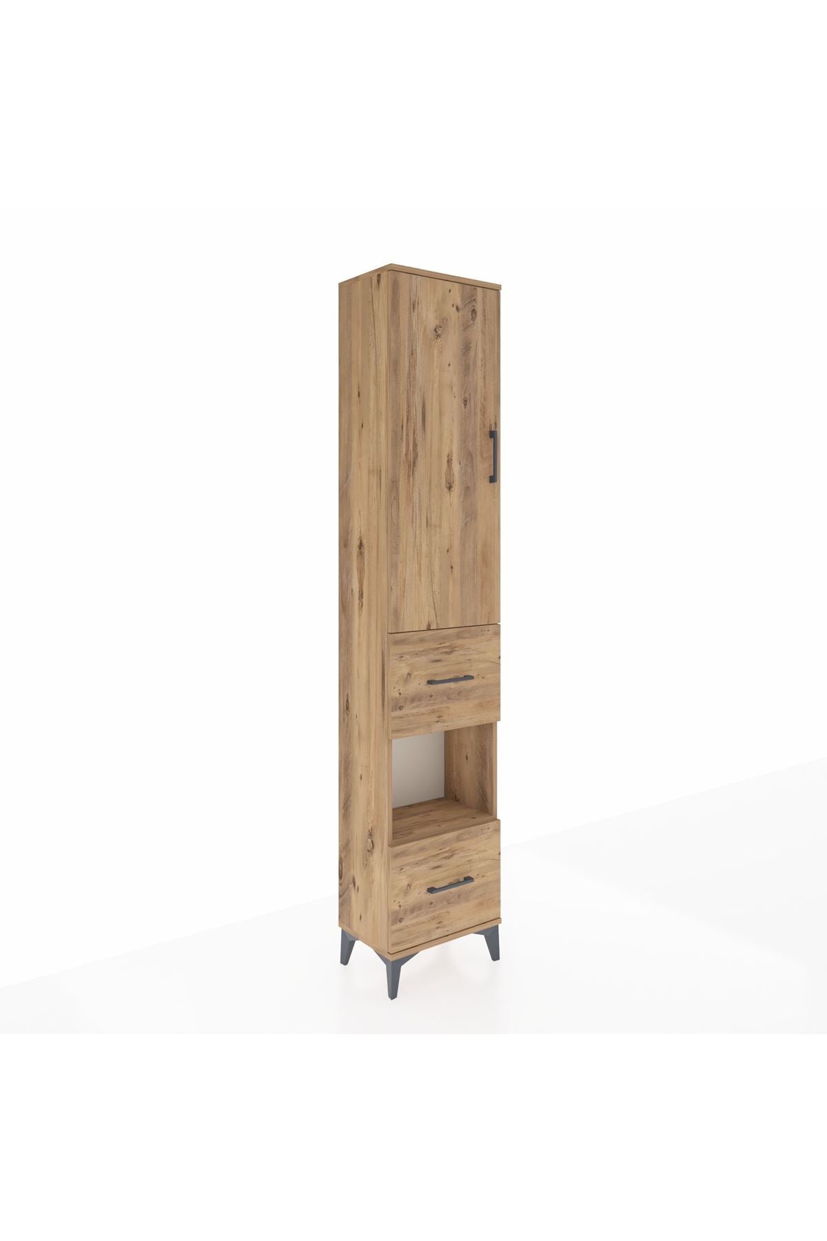 Arges Dolap 4 Raflı 2 Çekmeceli Tek Kapaklı 44x30x221 Çam-Çam