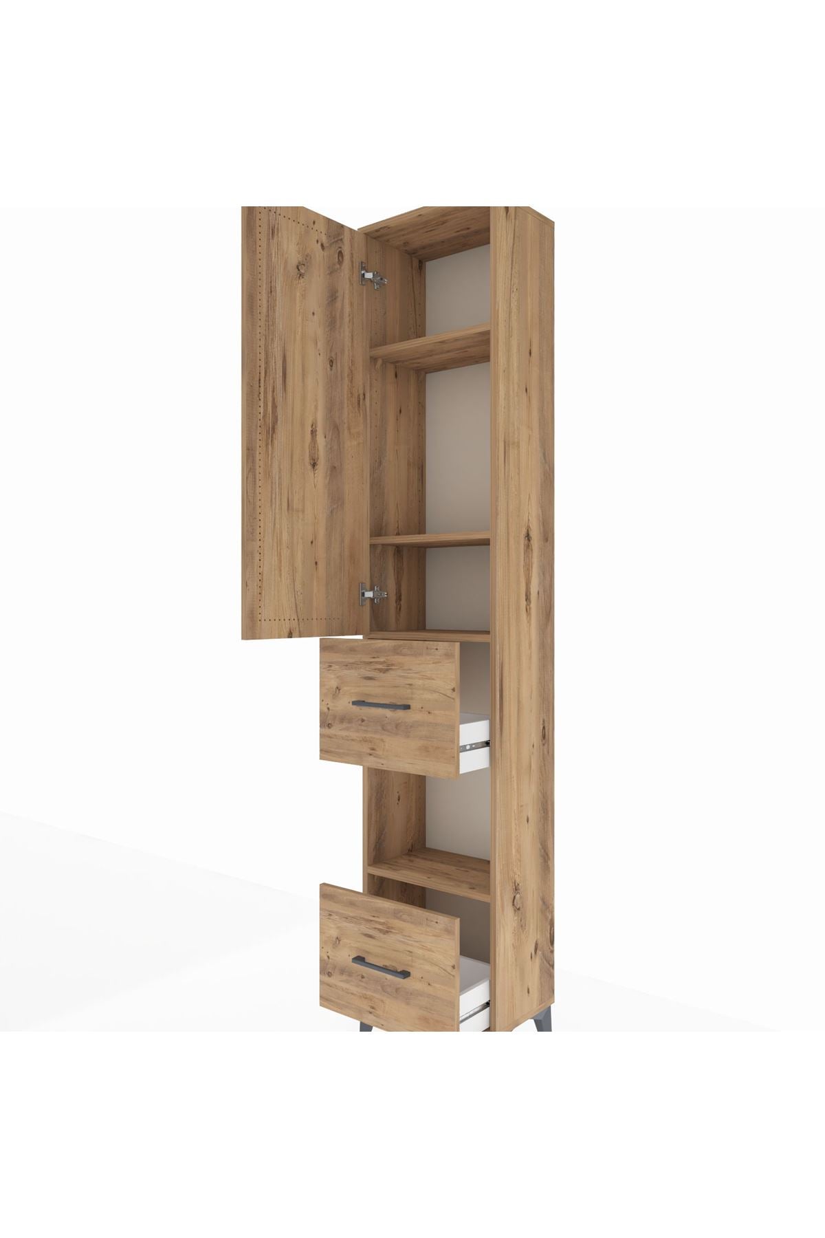 Arges Dolap 4 Raflı 2 Çekmeceli Tek Kapaklı 44x30x221 Çam-Çam