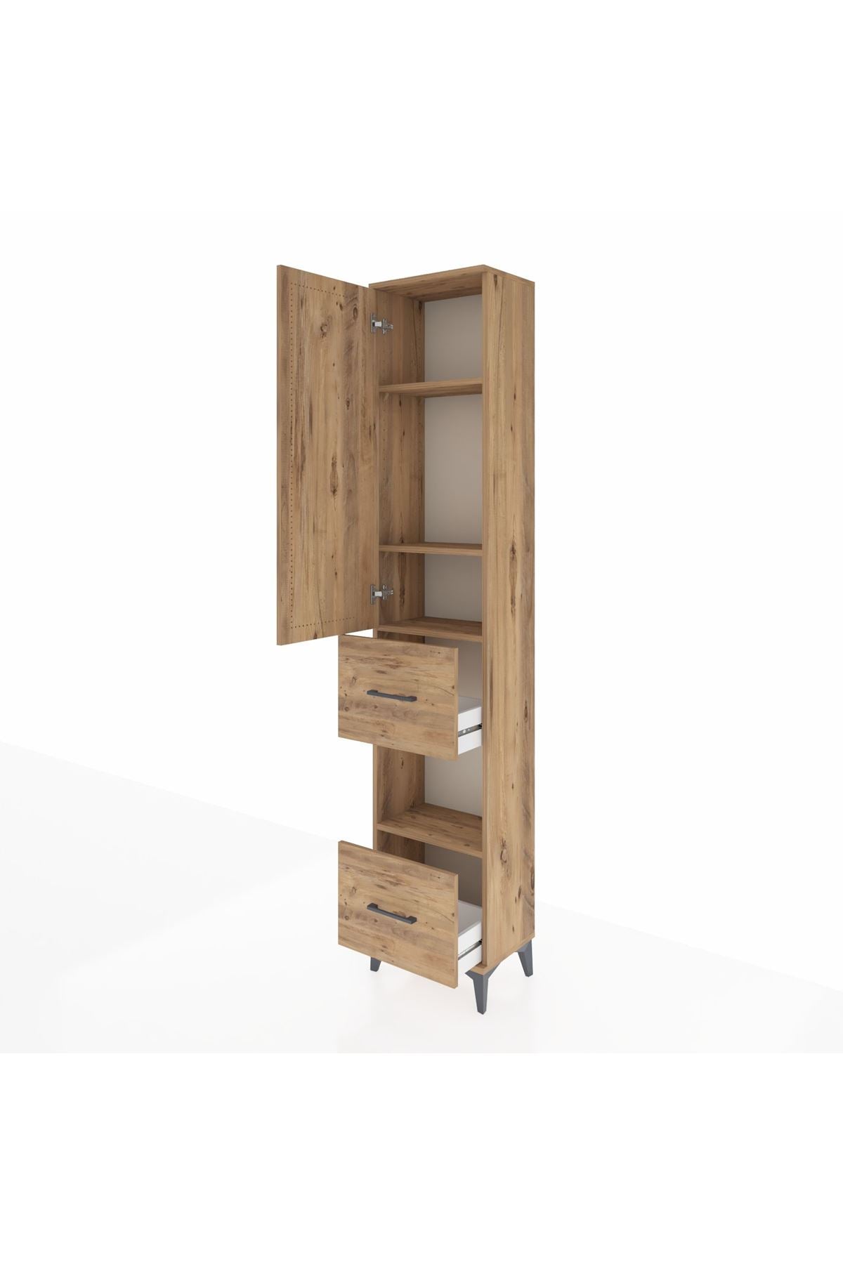 Arges Dolap 4 Raflı 2 Çekmeceli Tek Kapaklı 44x30x221 Çam-Çam