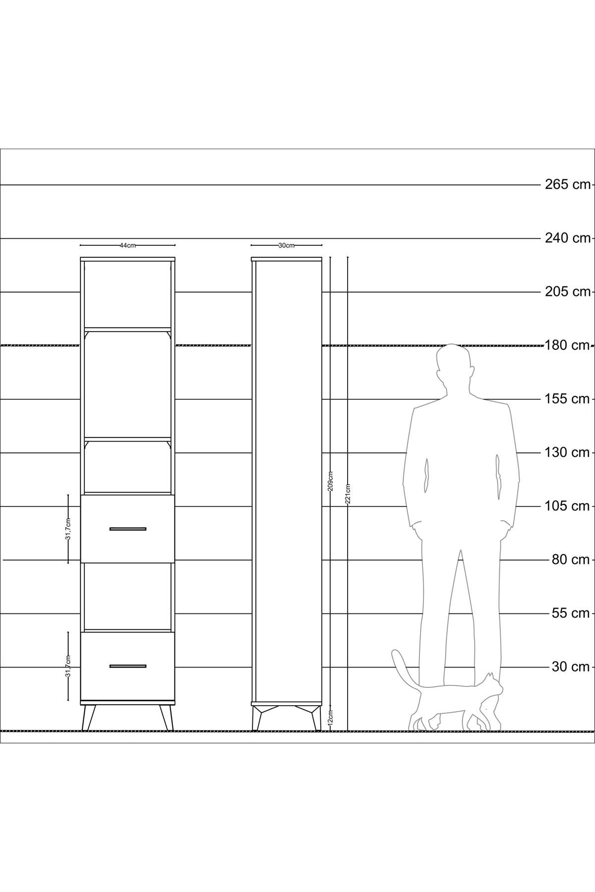 Arges Dolap 4 Raflı 2 Çekmeceli 44x30x221 Antrasit-Antrasit