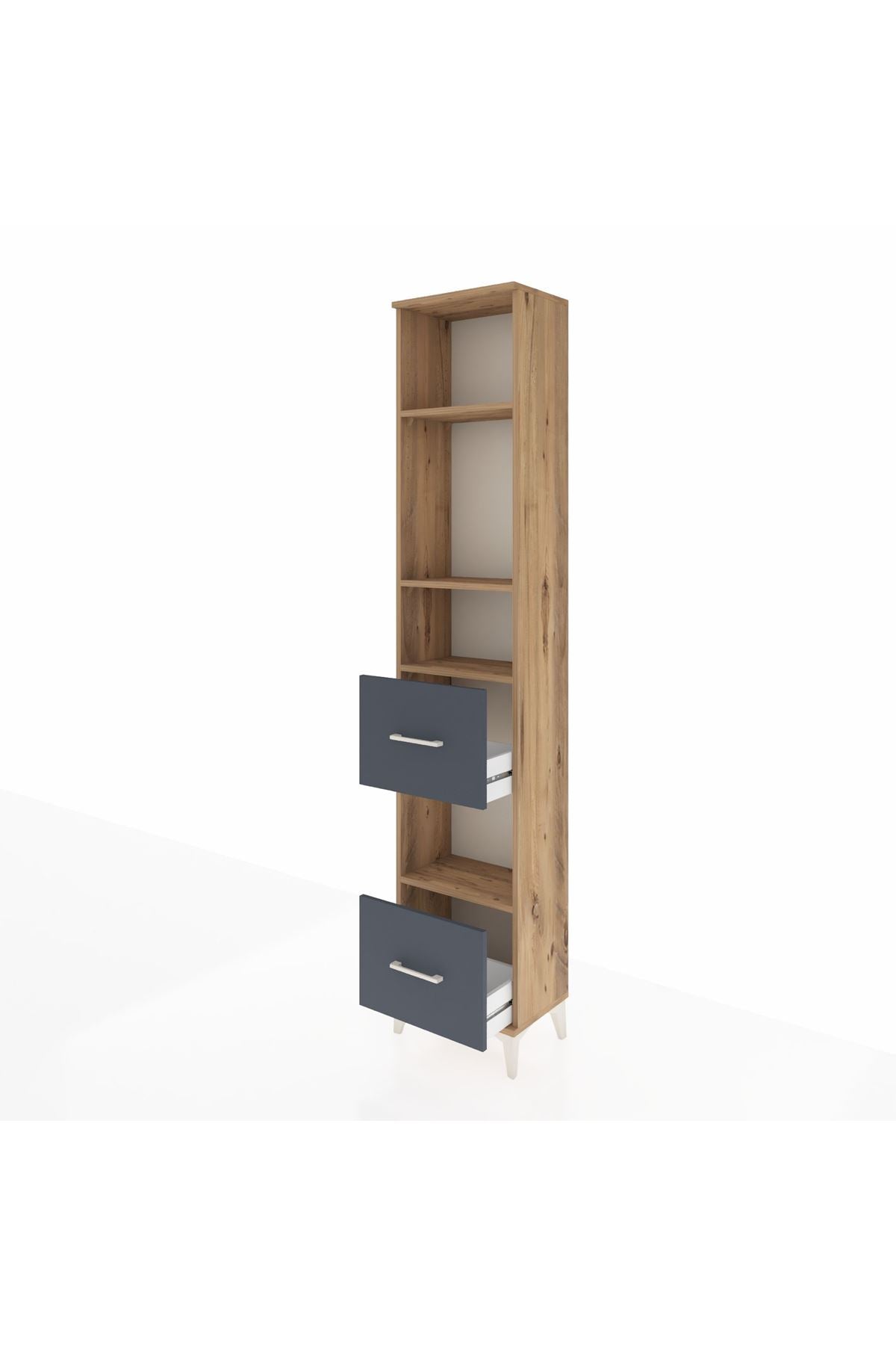 Arges Dolap 4 Raflı 2 Çekmeceli 44x30x221 Çam-Antrasit