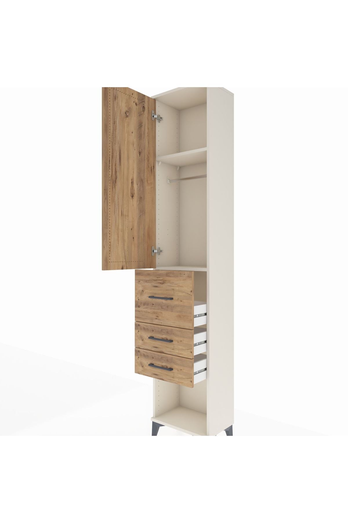 Arges Dolap 2 Raflı 3 Çekmeceli Tek Askılı 44x30x221 Aytaşı-Çam